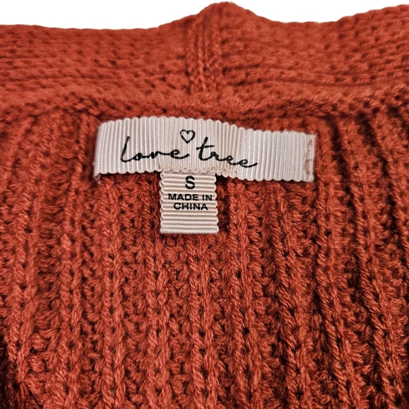 Love Tree Distressed V Neck Button Up Cropped Cardigan, Burnt Orange, Small - Picture 10 of 14